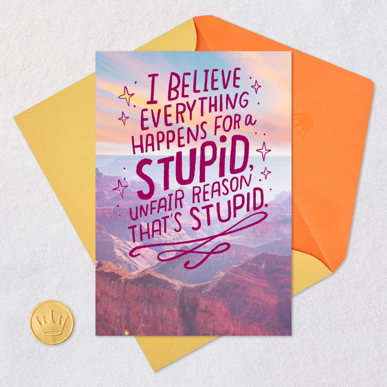 Grand Canyon Stupid Unfair Funny Encouragement Card Card Front with Envelope and Gold Seal image number 5