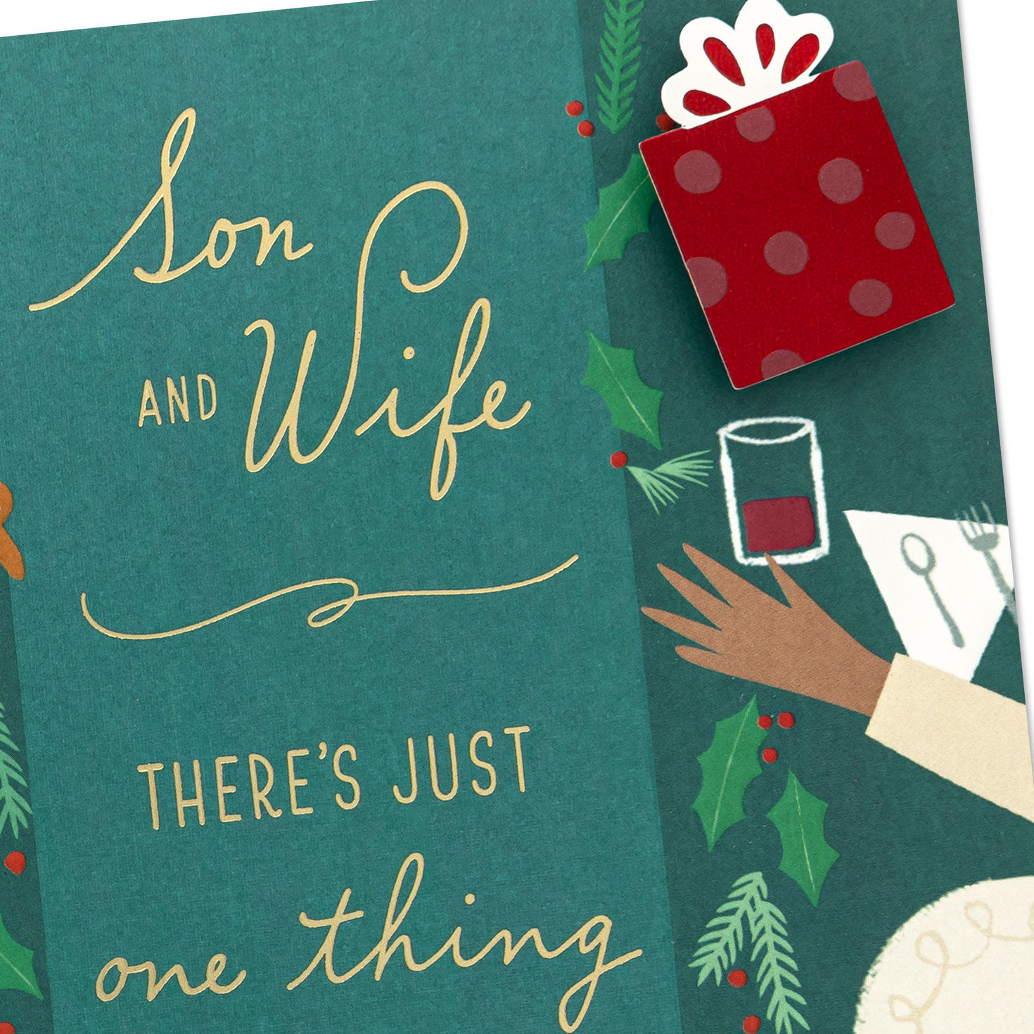 Holiday Table Christmas Card for Son and Wife Card Front Detail image number 4