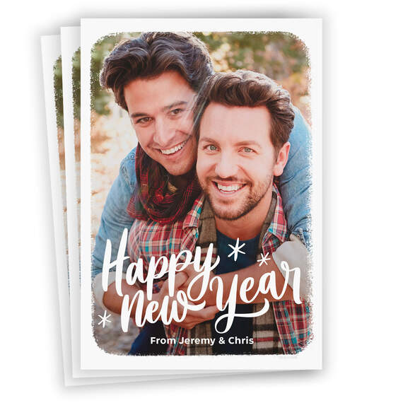 White Frame Flat New Year Photo Card, , large image number 1