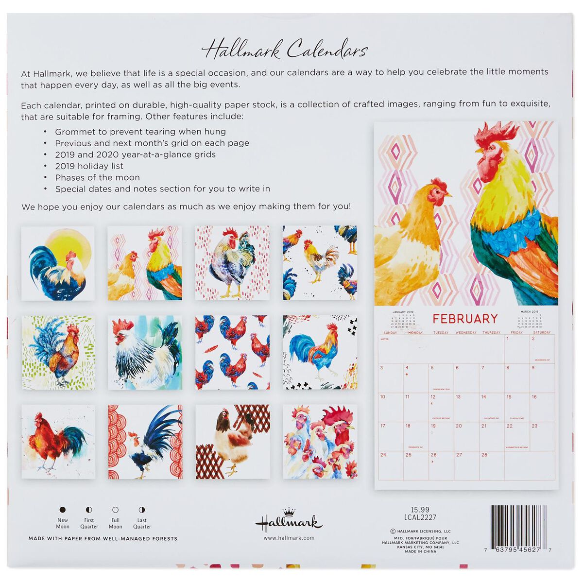 Roosters 2019 Wall Calendar, 12Month Calendars Hallmark