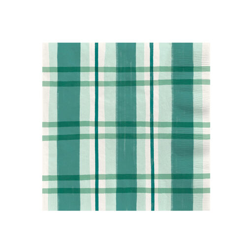 Green and White Plaid Dinner Napkins, Set of 16, 