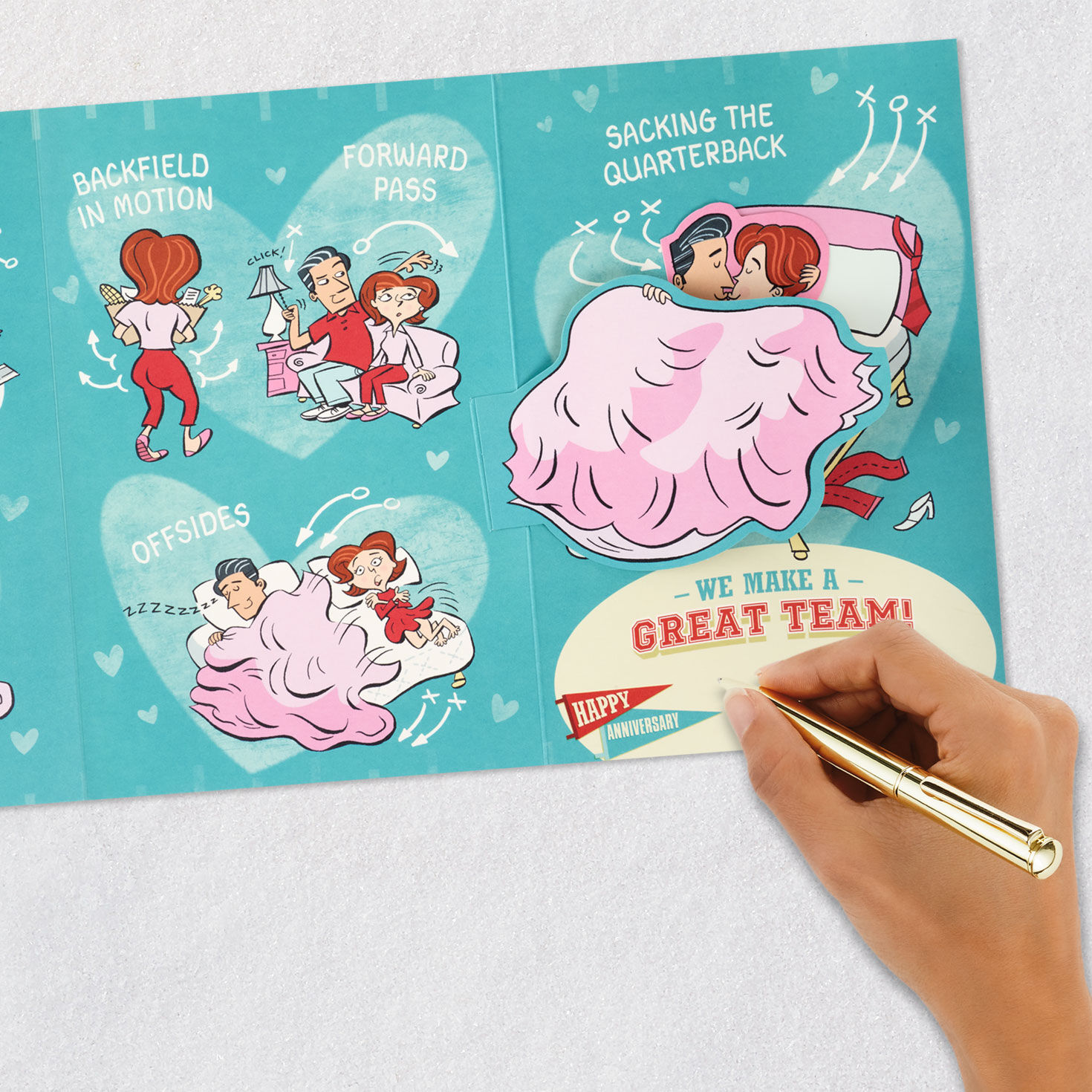 Football Lettering Teal and Red Funny Anniversary Card signing card image number 9
