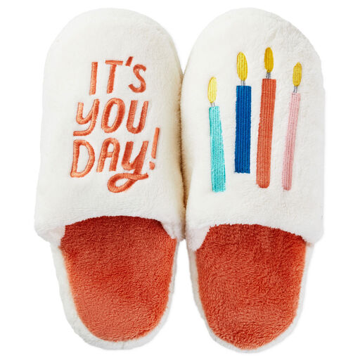 https://www.hallmark.com/dw/image/v2/AALB_PRD/on/demandware.static/-/Sites-hallmark-master/default/dwe6ab32c0/images/finished-goods/products/1SLP1010/Its-You-Day-Birthday-Slippers-With-Sound_1SLP1010_01.jpg?sw=512&sh=512&sm=fit