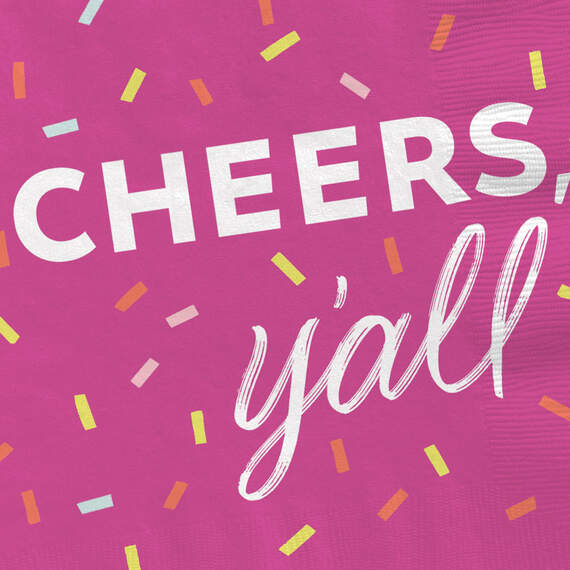 Bright Pink "Cheers Y'all" Cocktail Napkins, Set of 16, , large image number 3