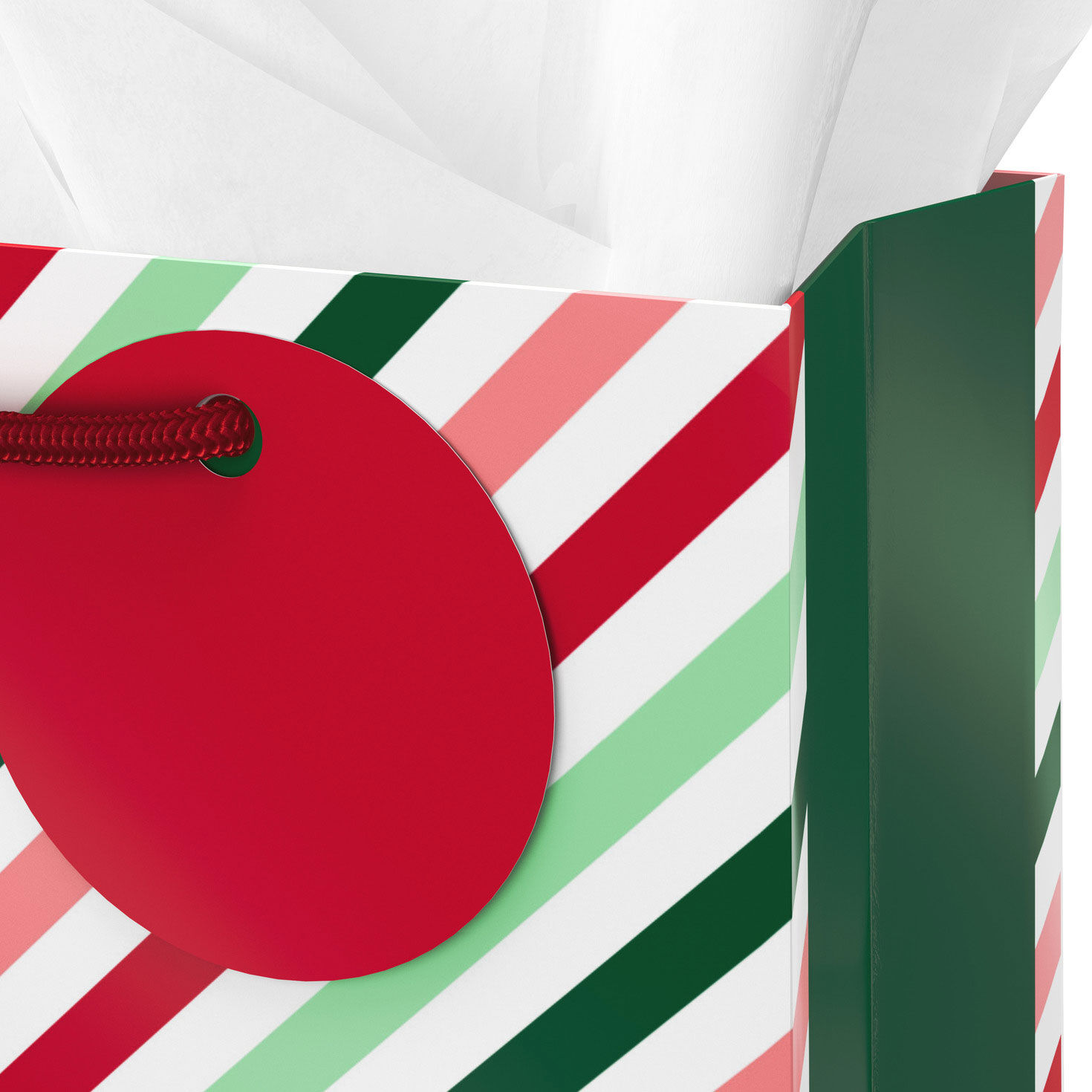 Pink and Green Stripes Holiday Gift Bag with Tissue handle tag detail image number 4