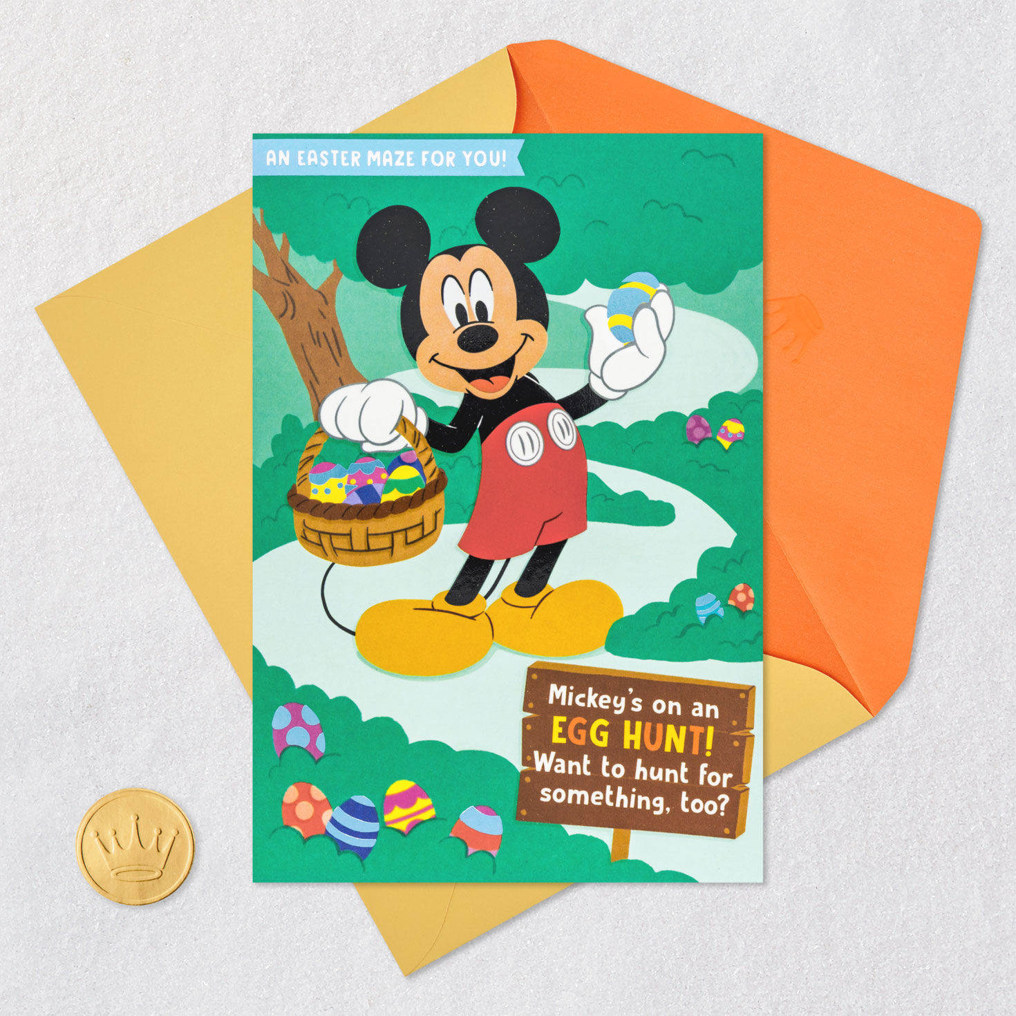 Mickey Mouse Egg Hunt Activity Easter Card and Maze Card Front with Envelope and Gold Seal image number 6