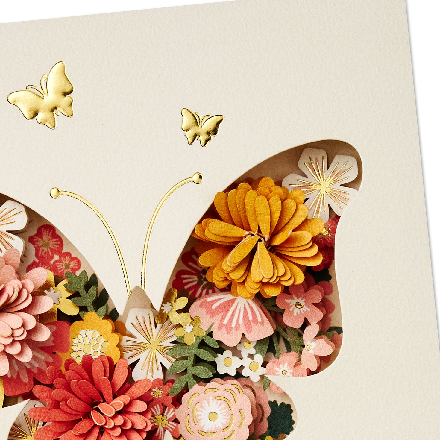 Peach and Yellow Floral Butterfly Blank Card Card Front Detail image number 3