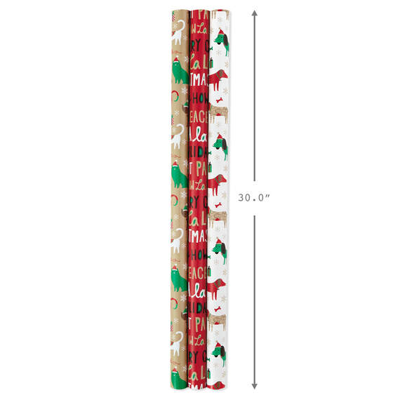 Fluffy Fun 3-Pack Reversible Kraft Christmas Wrapping Paper Assortment, 120 sq. ft., , large image number 3