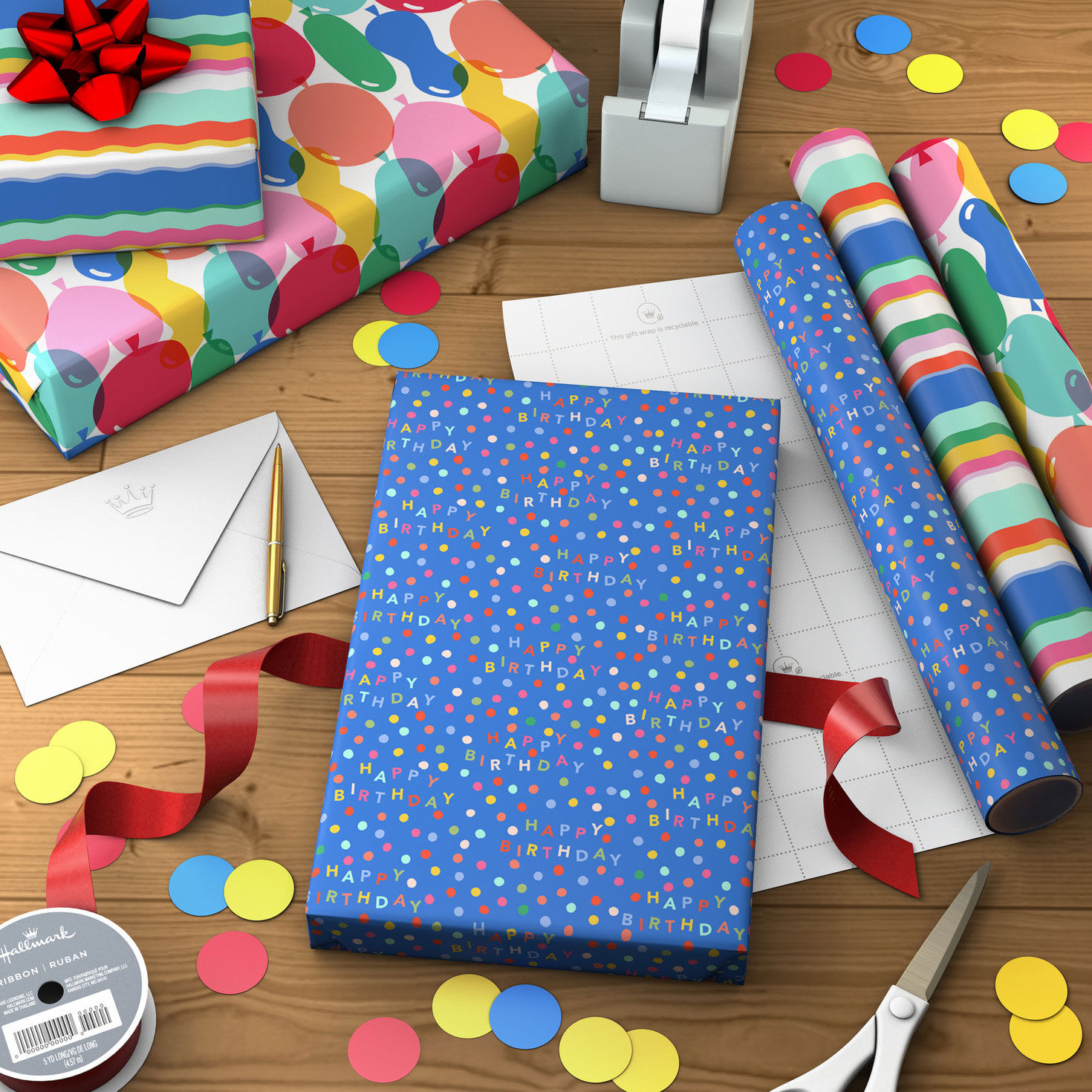Stripes, Balloons and Dots Mini Gift Wrap Rolls in use image number 3