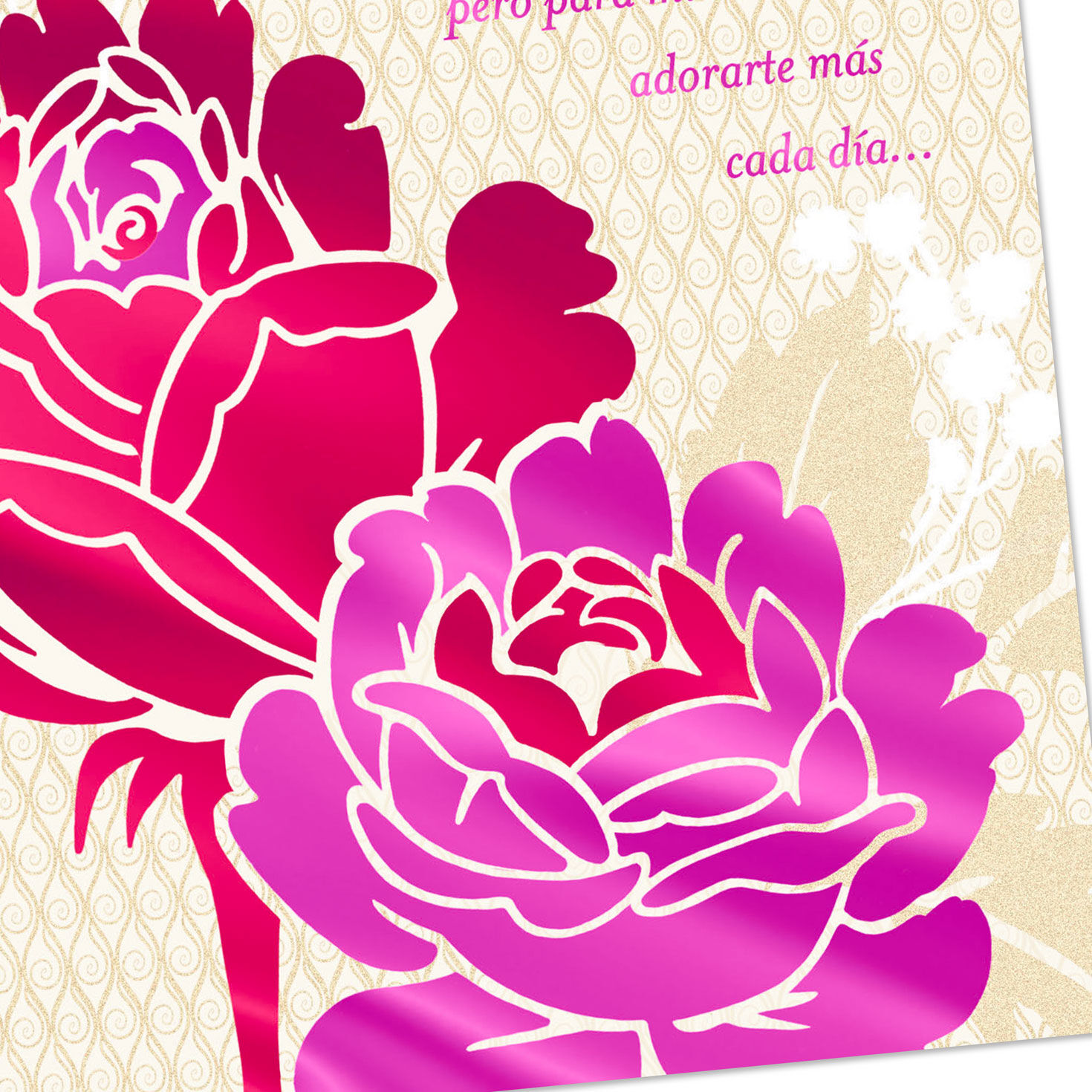 Pink Roses on Lace Anniversary Card in Spanish Card Front with Envelope and Gold Seal image number 6