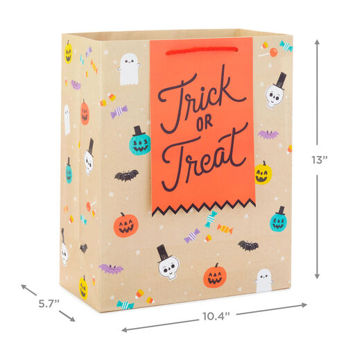 13" Trick or Treat on Kraft Large Halloween Gift Bag, 