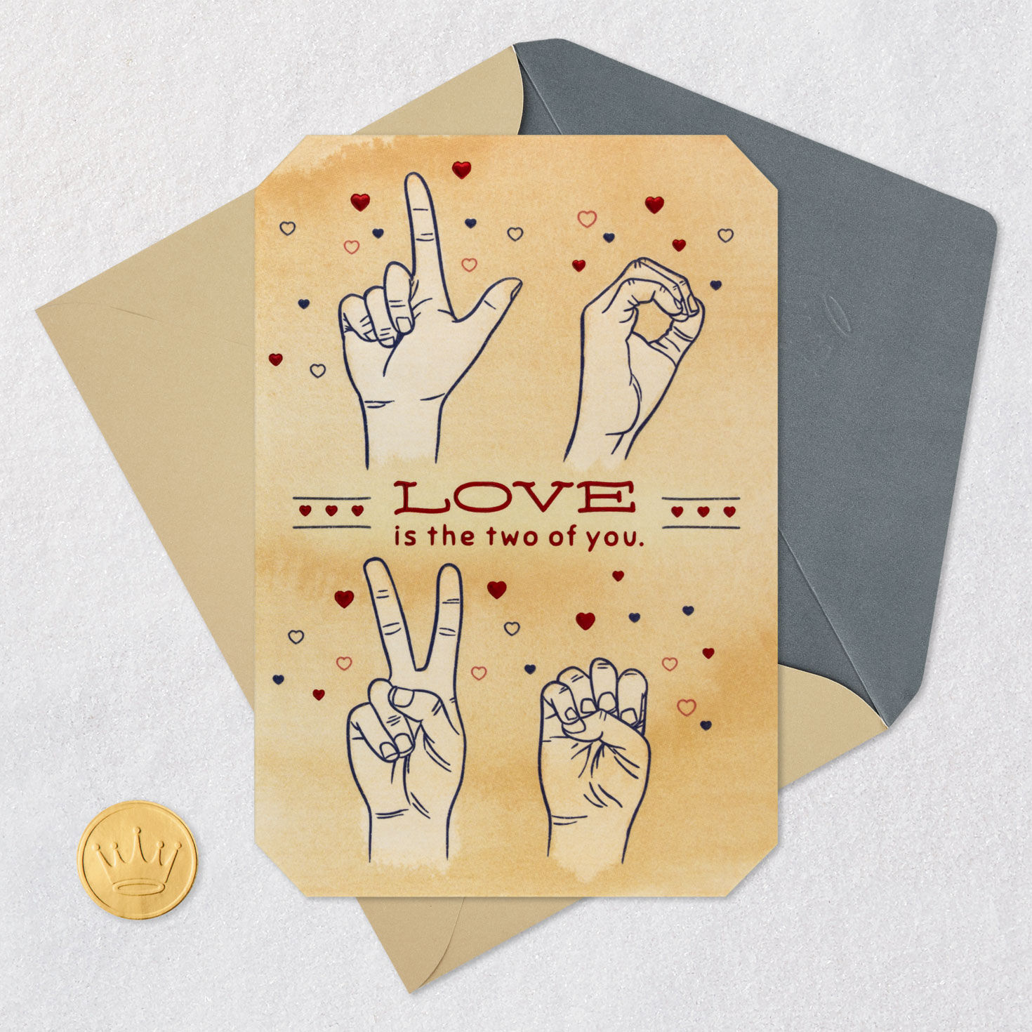 ASL Hands Spell Love on Peach Anniversary Card  image number 5