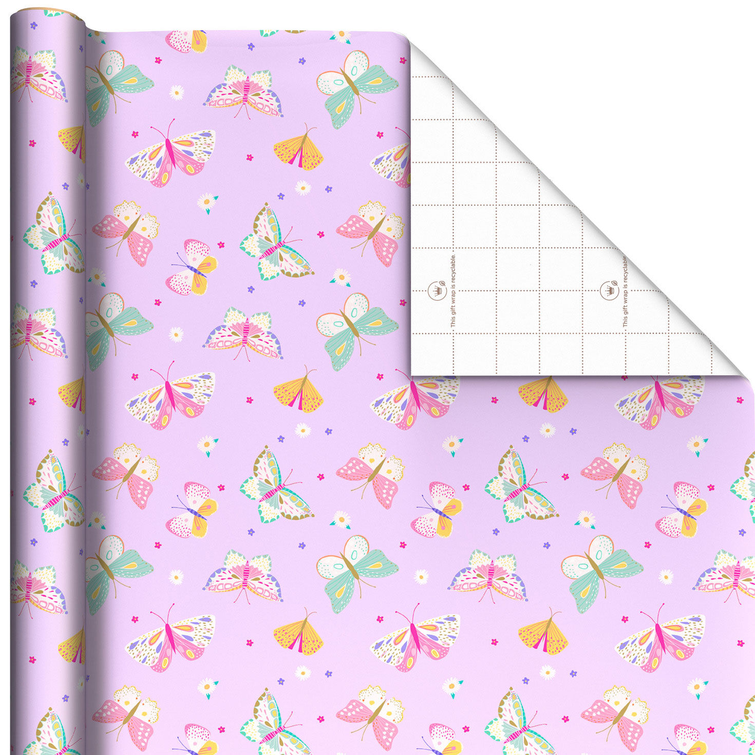 Pretty Butterflies on Lilac Wrapping Paper Roll, 20 sq. ft.