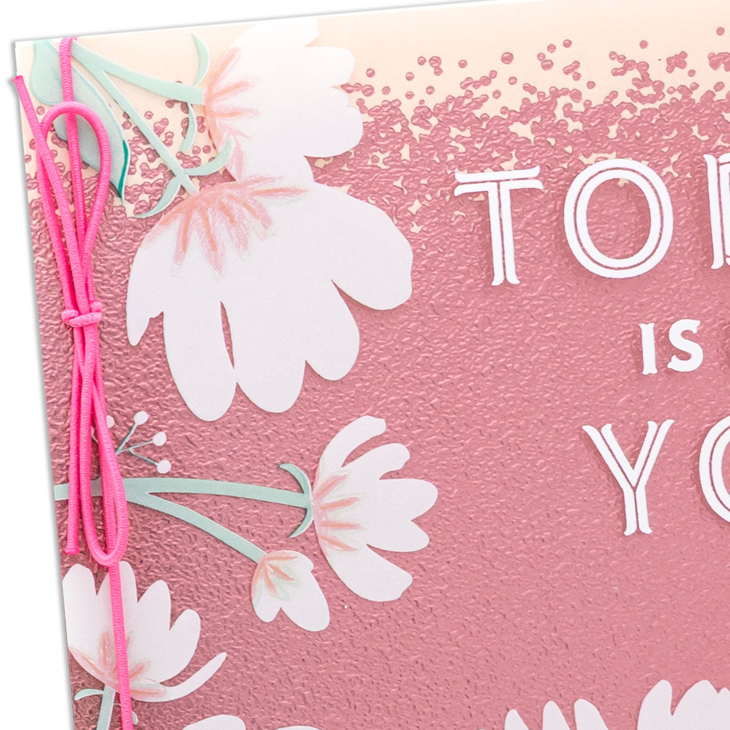 White Flowers on Pink Sparkle Mother's Day Card Card Front Detail image number 5