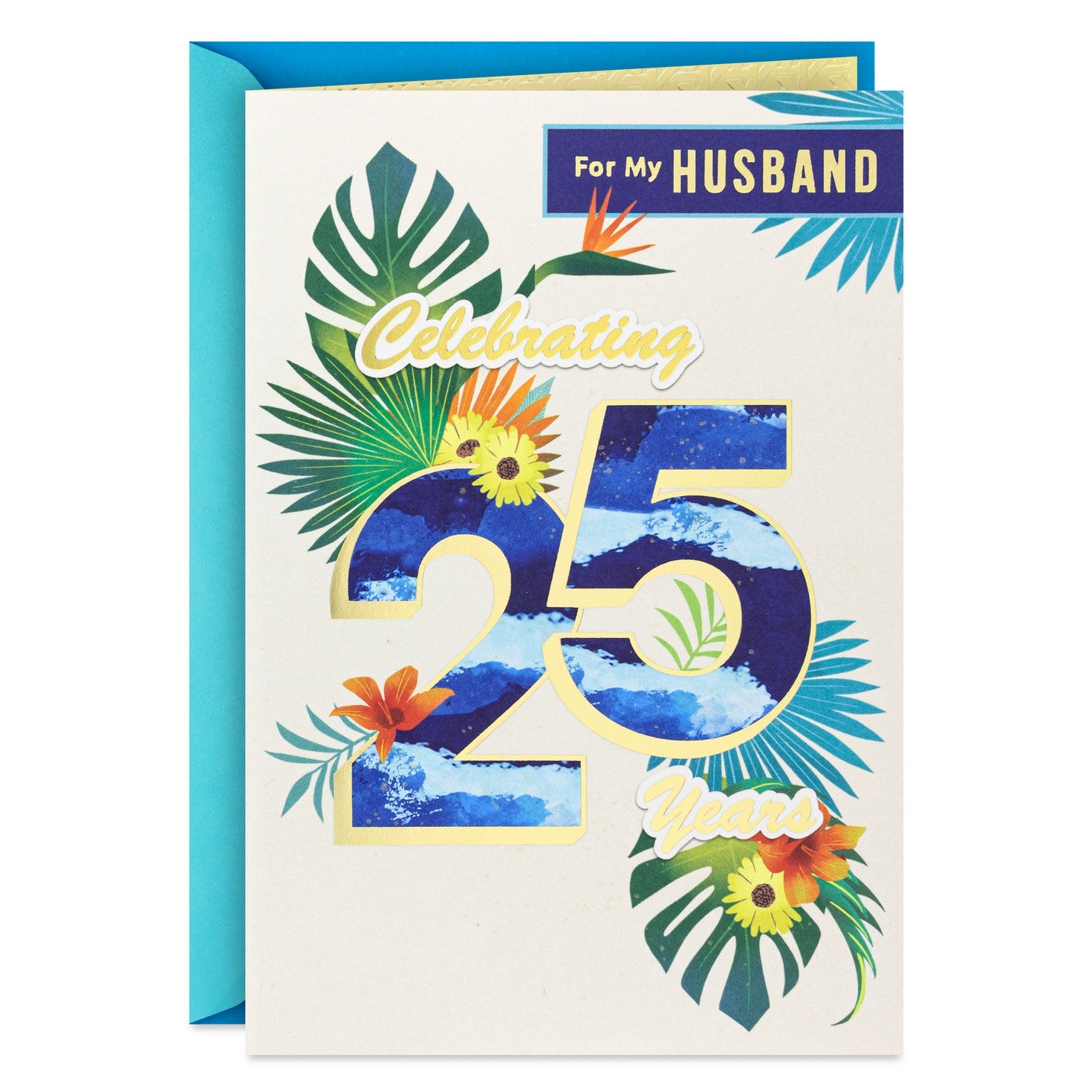 Tropical Leaves 25th Anniversary Card for Husband