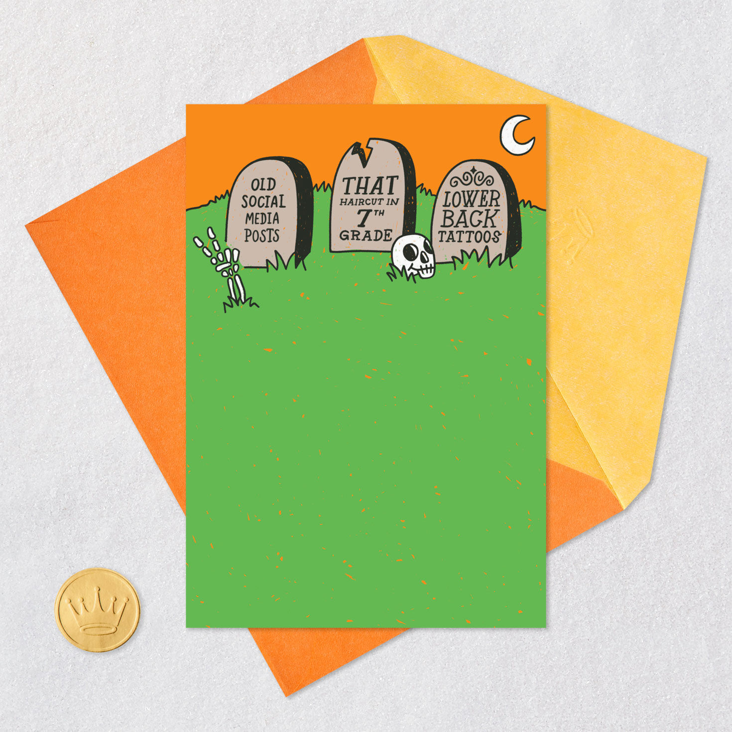Graveyard Humor Funny Halloween Card Card Front with Envelope and Gold Seal image number 5