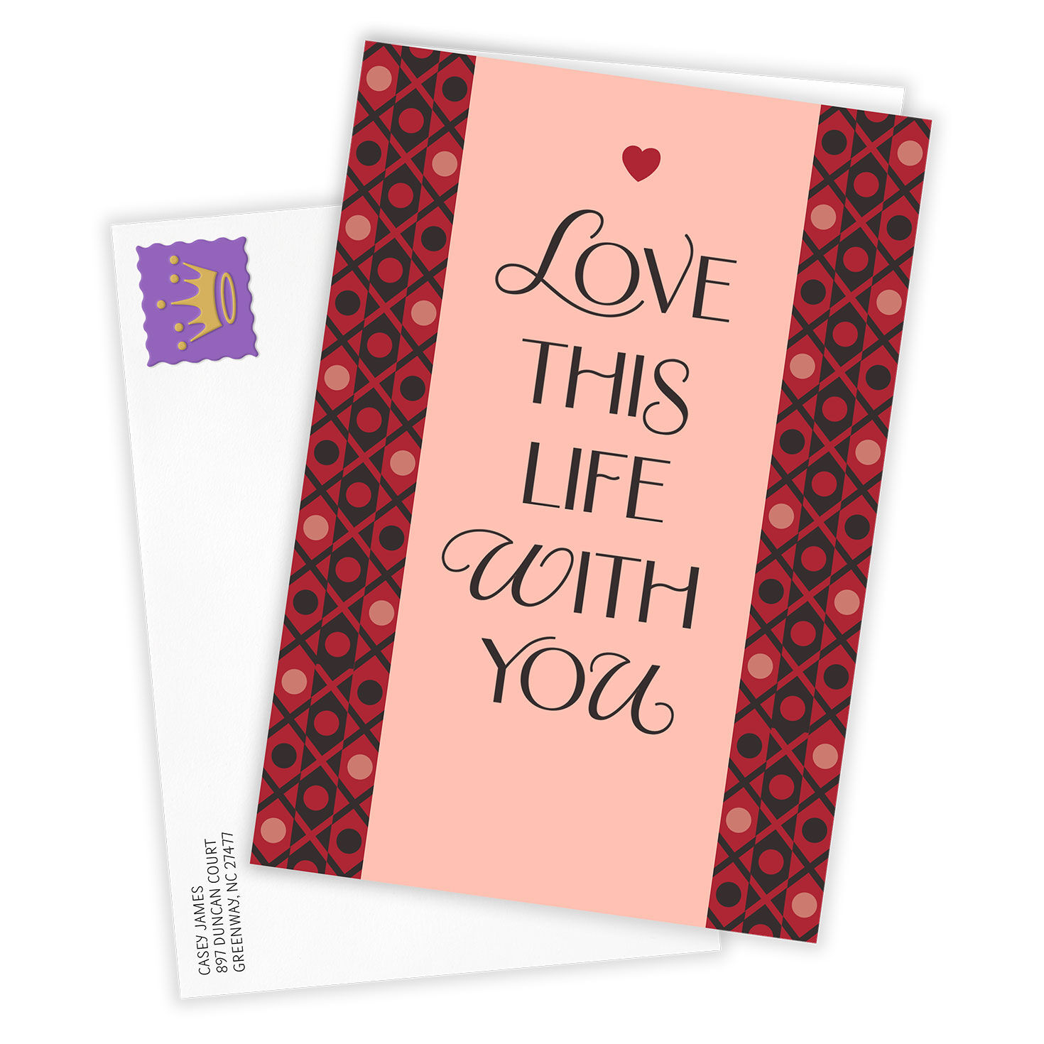 Red Pink XO Border Personalized Valentine's Day Card Card Front with Envelope image number 2