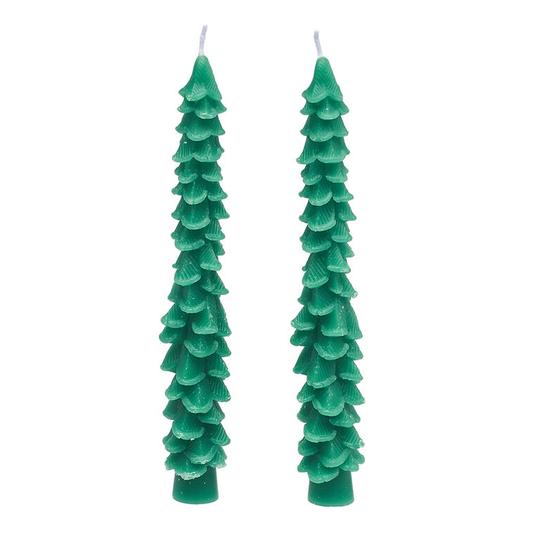 Green Tree Taper Candles, Set of 2