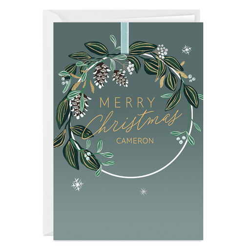 Blessings and Joy Wreath Folded Christmas Photo Card, 