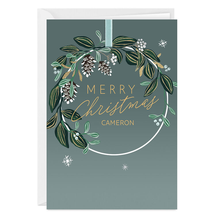 Blessings and Joy Wreath Custom Christmas Card