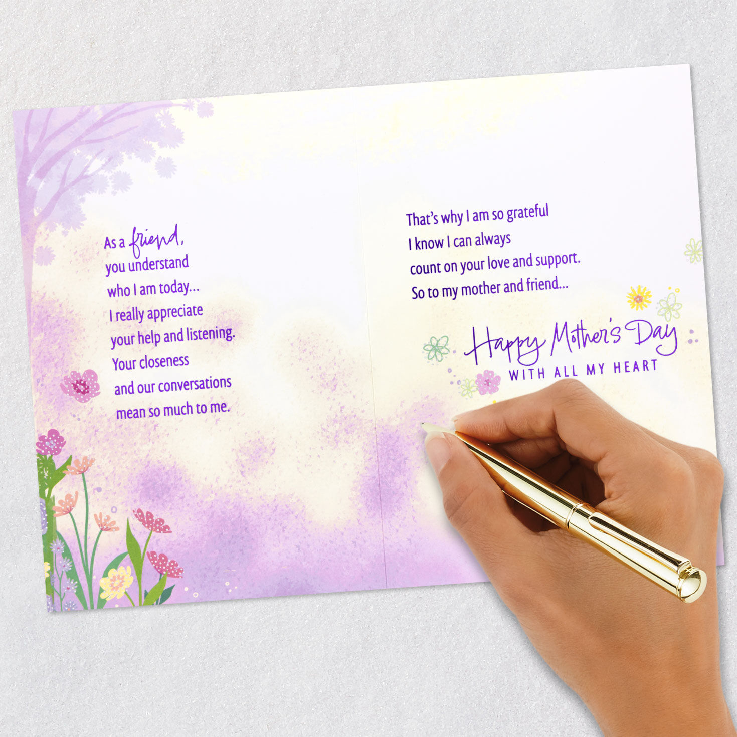 Mom and Daughter at Outdoor Caf&eacute; Mother's Day Card signing card image number 7