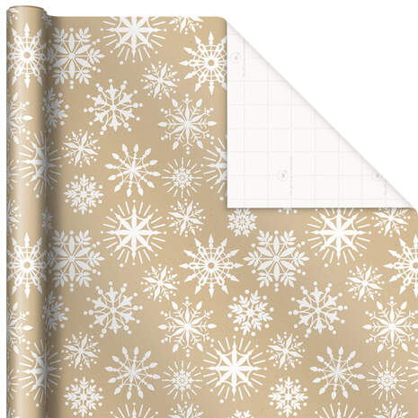 White Snowflakes on Tan Holiday Wrapping Paper, 25 sq. ft., , large