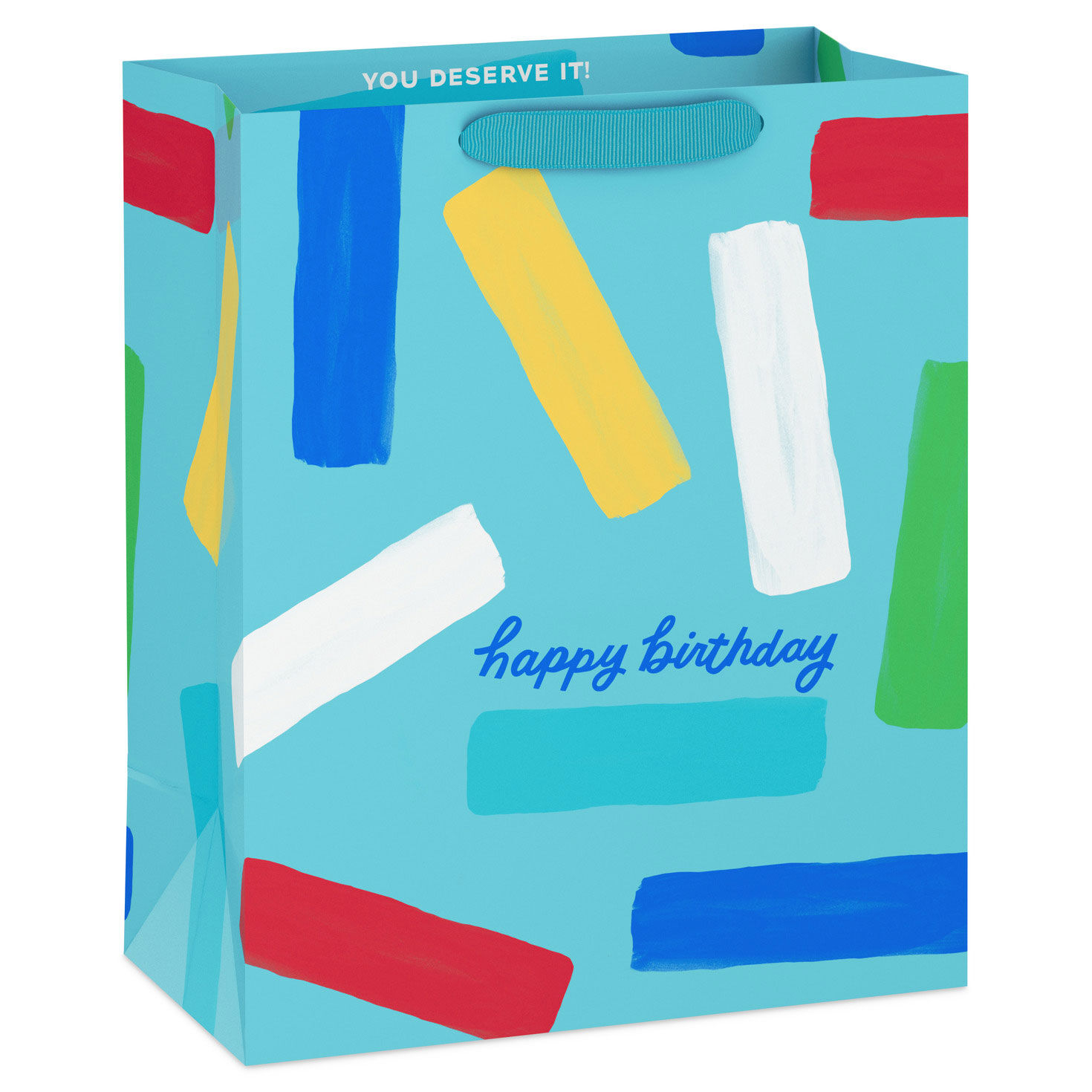 13" Happy Birthday and Confetti Stripes on Blue Large Gift Bag