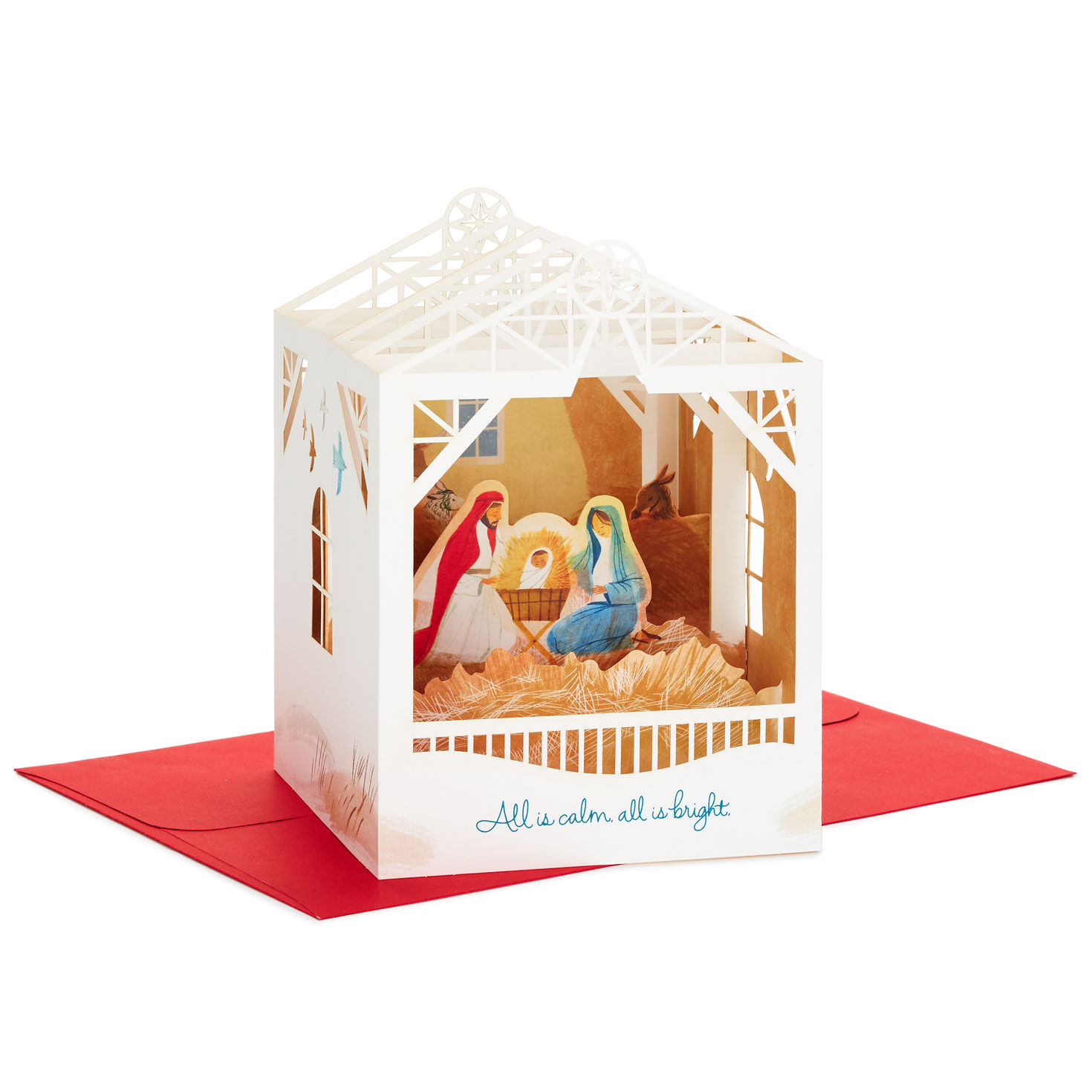 Christmas Card Nativity Scene with Star in Gold Elegant & Modern 3D Pop Up Card with Envelope 