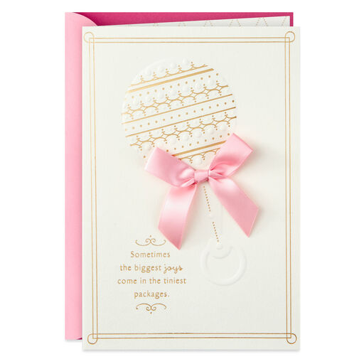 Rattle With Pink Bow Baby Shower Card, 