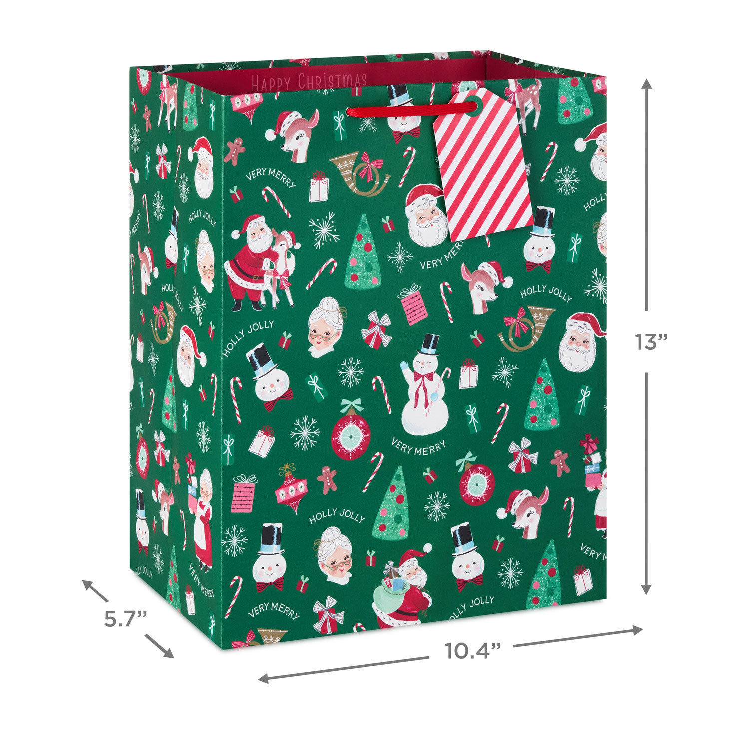 Vintage Icons on Green Large Christmas Gift Bag measurement image number 3