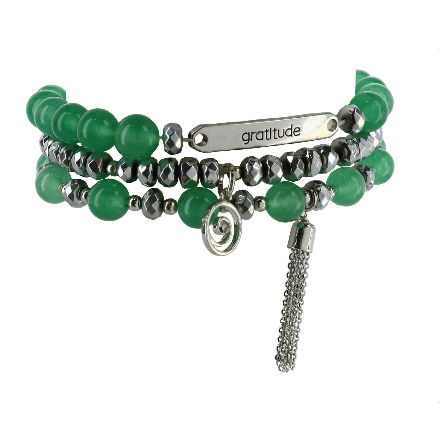 Bead Bracelet with Spacers and Accent Charms Green Beads with Tree of Life Charm