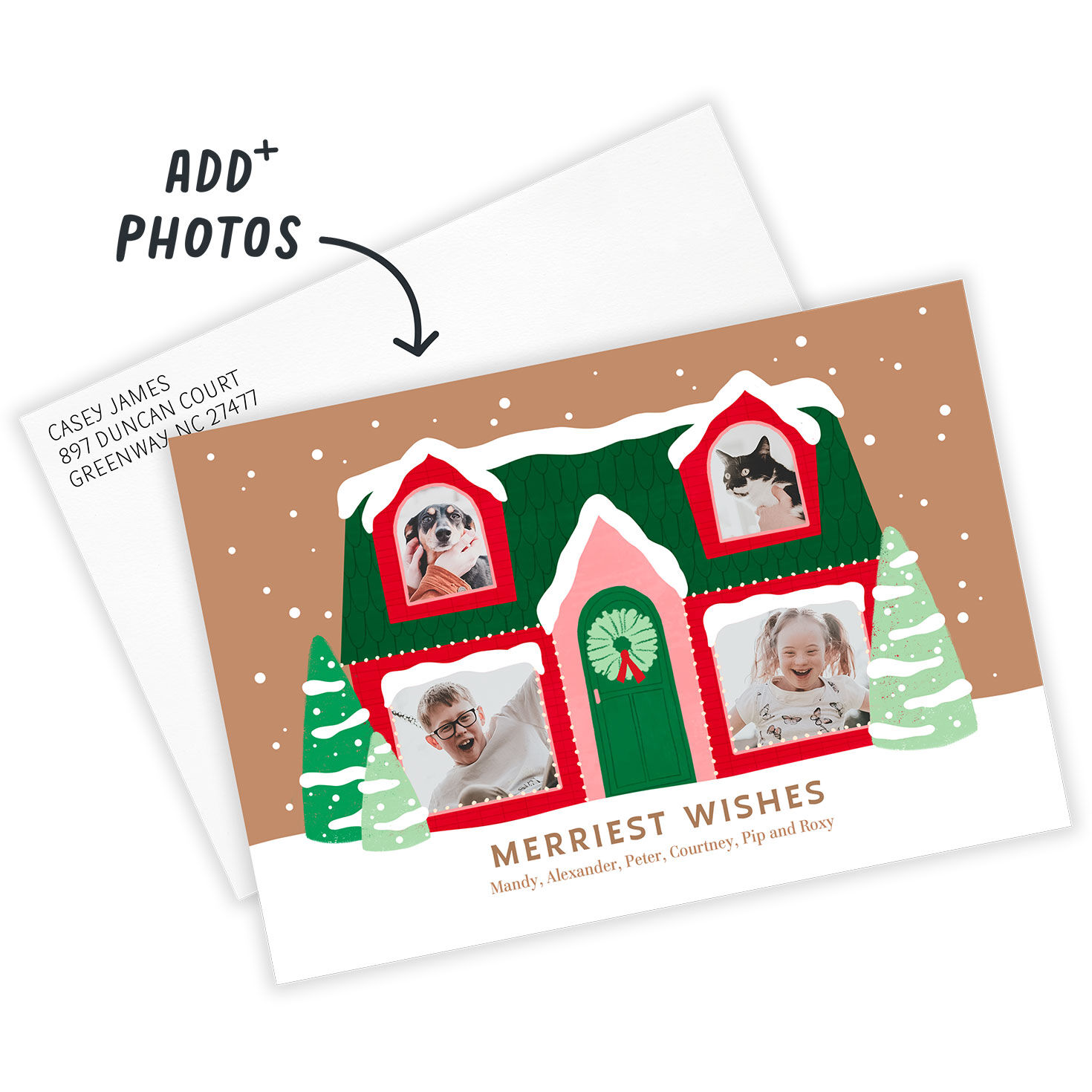 Snowy House Photo Windows Personalized Photo Card Card with Envelope indicating personalization image number 2