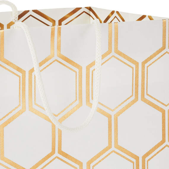 9.6" Gold Foil Hexagons on White Medium Gift Bag, , large image number 4