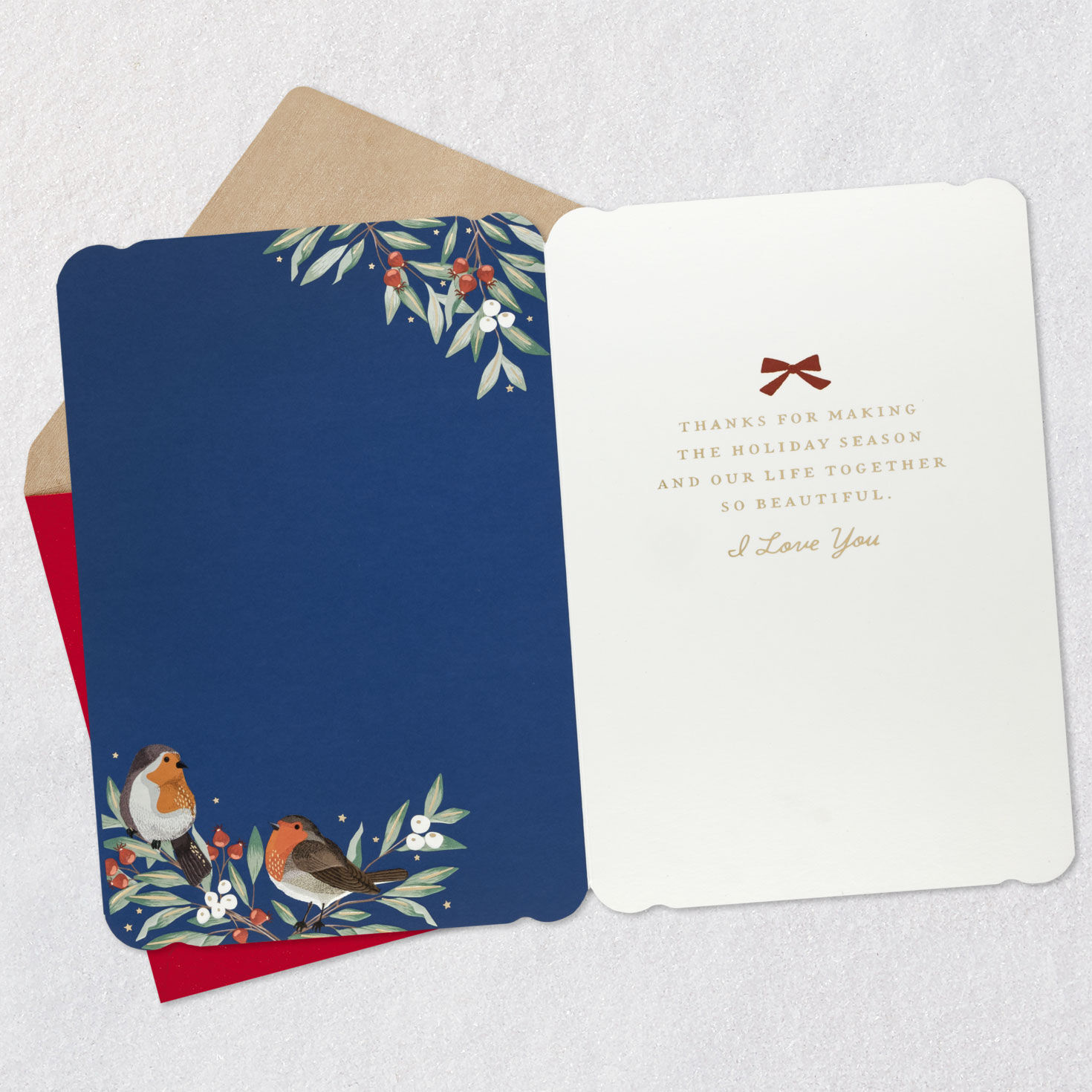 Navy Wreath with Robin Christmas Card for Wife Open card with envelope image number 3
