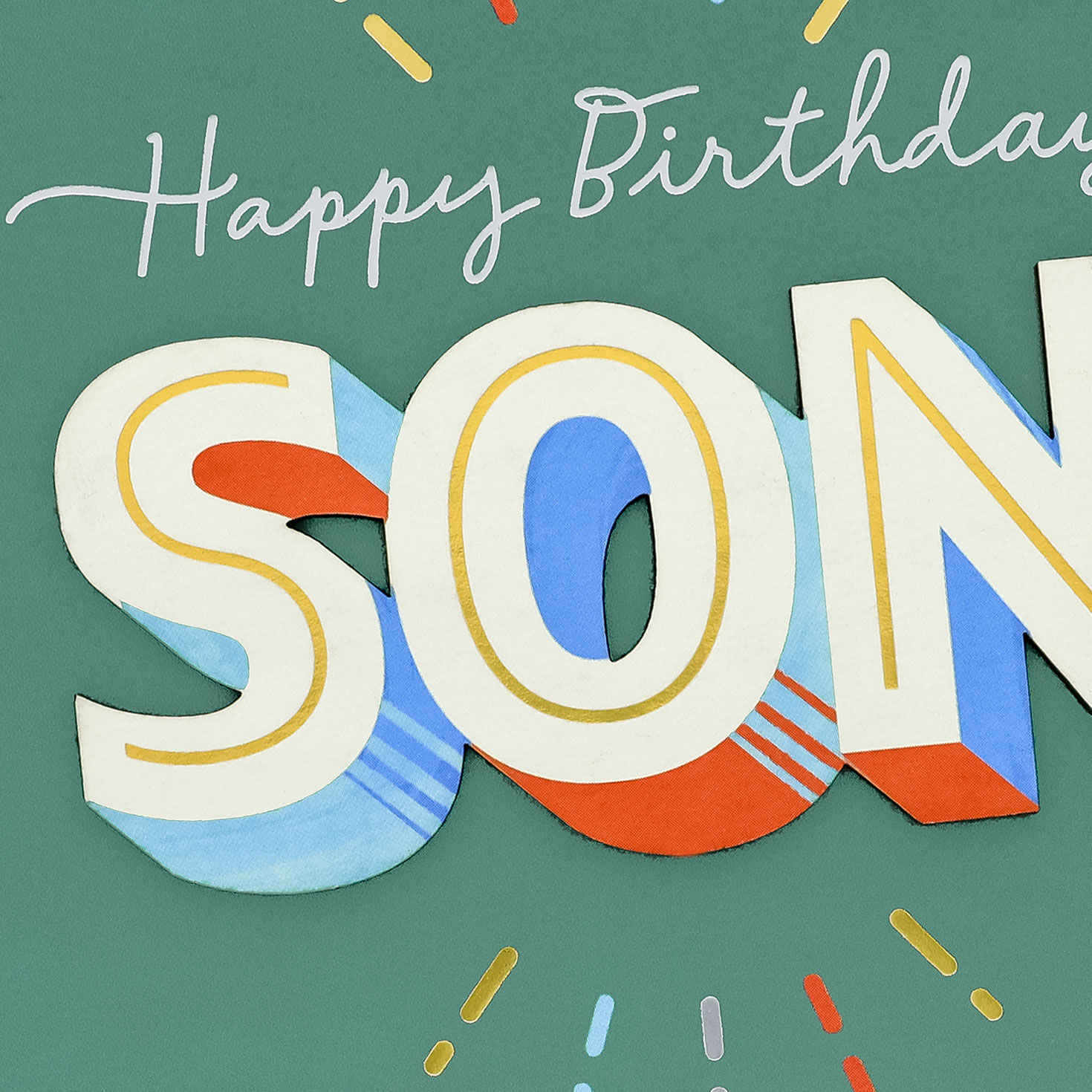 Sage Green, Orange, and Blue Son Birthday Card Card Front Detail image number 5