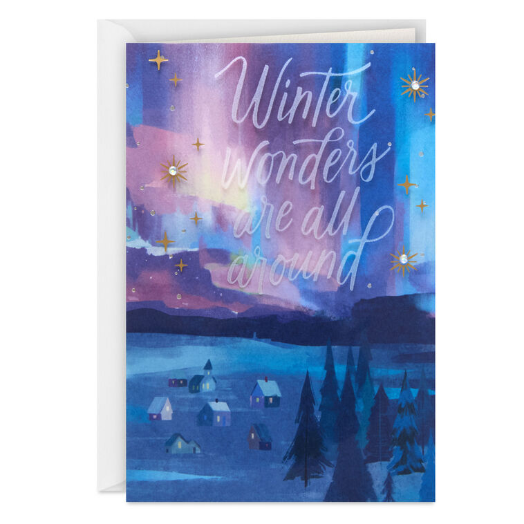 Northern Lights Watercolor Christmas Card Card Front image number 1
