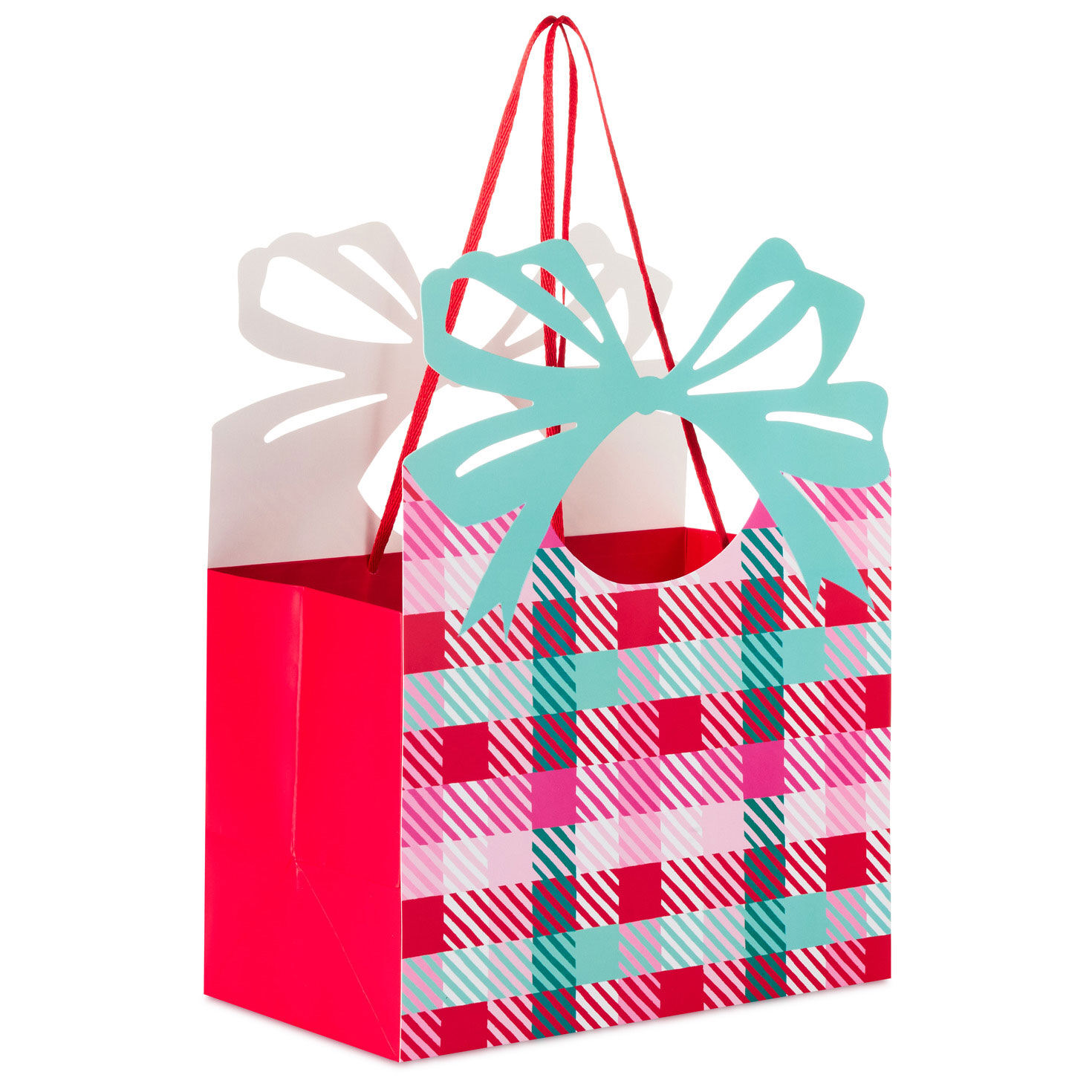 Colorful Check With Die-Cut Bow Medium Gift Bag Back image number 6