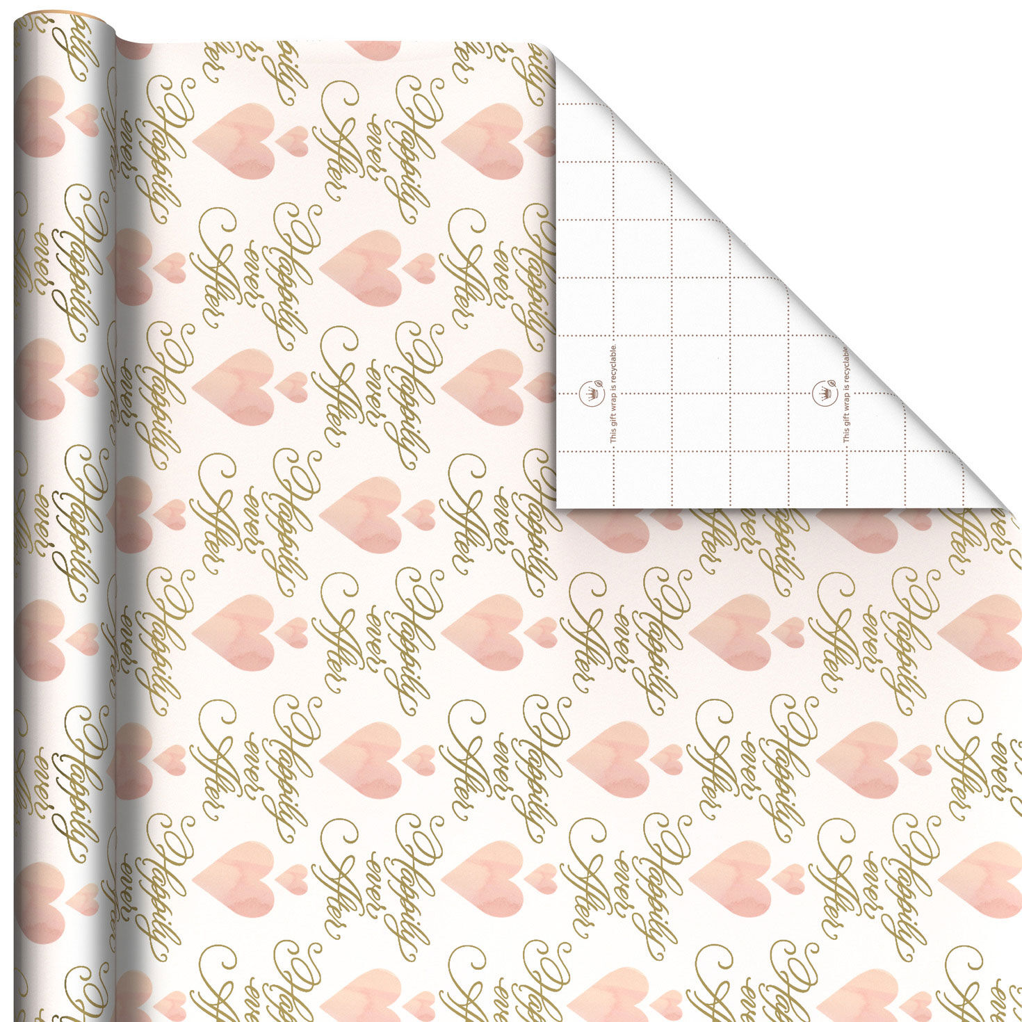 Hearts and Happily Ever After on Blush Wrapping Paper Roll, 20 sq. ft.