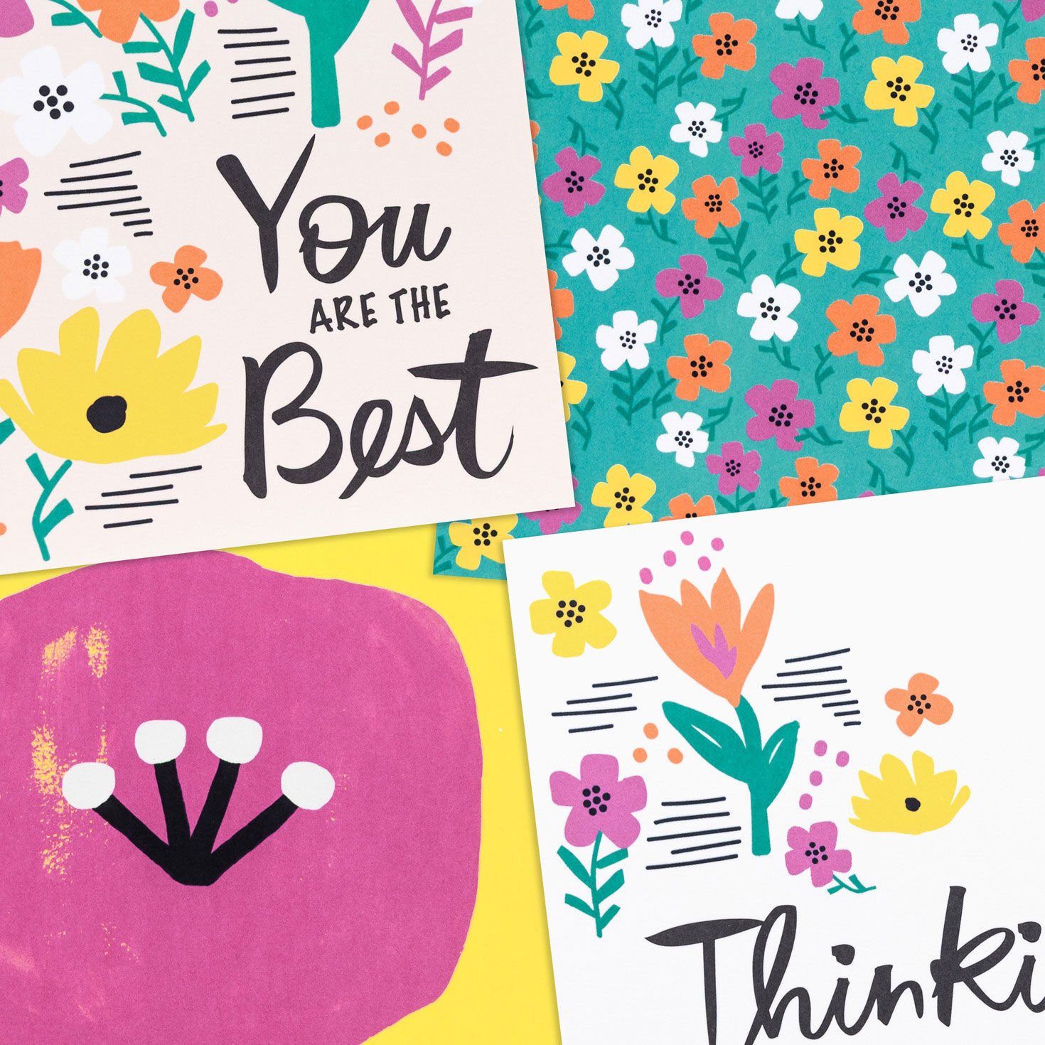 Flowers on Pink and Yellow Hello Cards Assortment upclose view image number 5