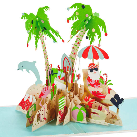 Jolly Holidays Beach Santa 3D Pop-Up Christmas Card