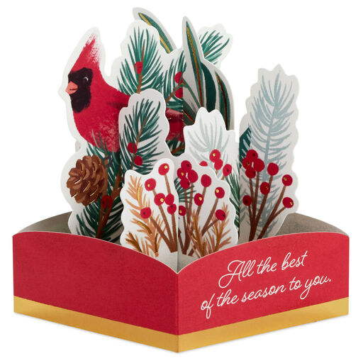 Cardinal, Evergreen and Berries 3D Pop-Up Holiday Card, 