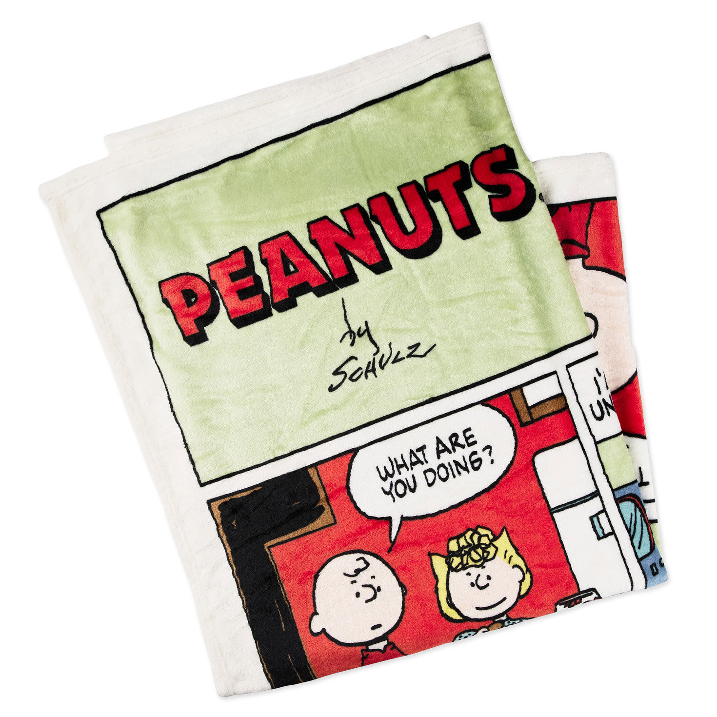 Peanuts Christmas Comic Strip Plush Throw Blanket folded image number 3