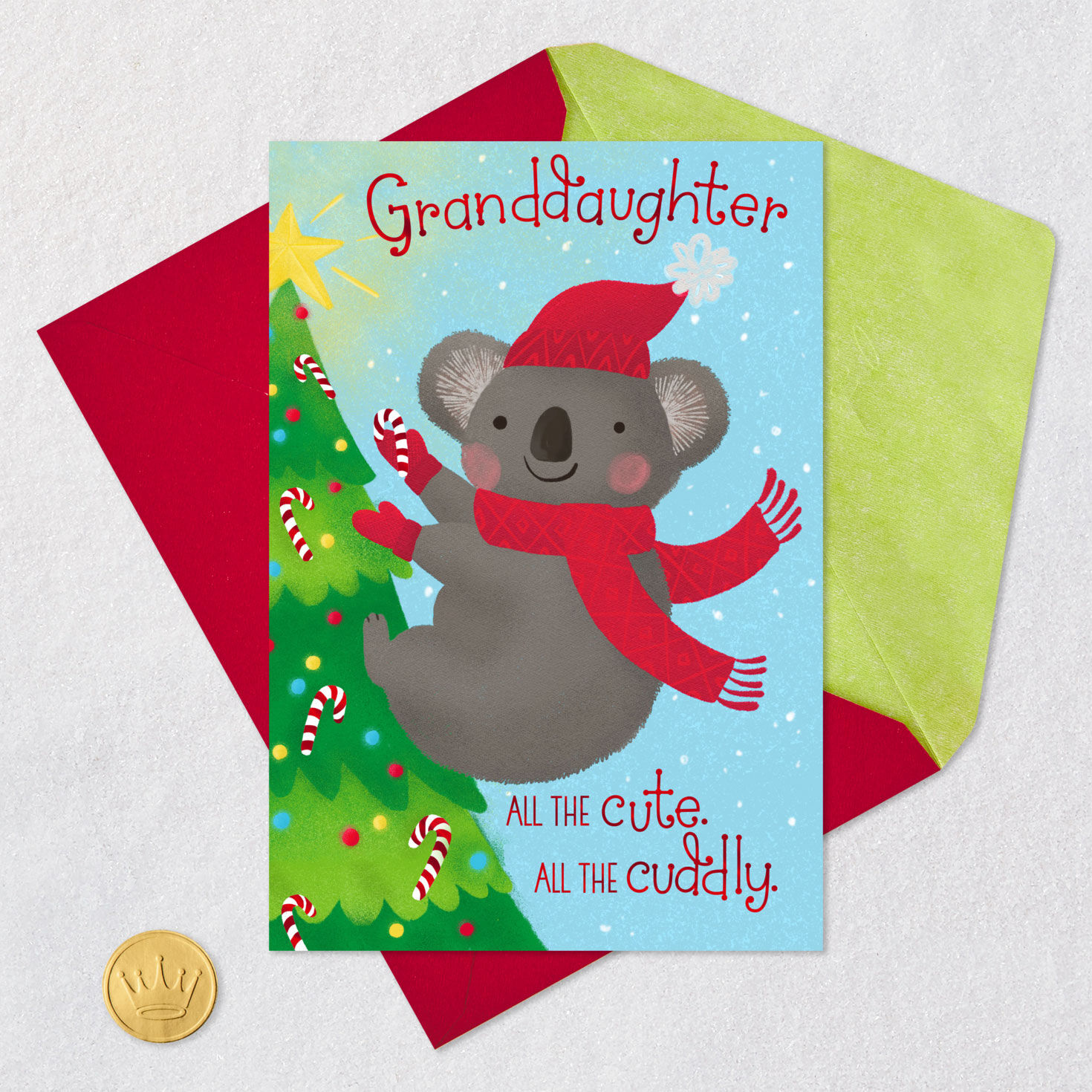 Bundled Koala Christmas Card for Granddaughter Card Front with Envelope and Gold Seal image number 5