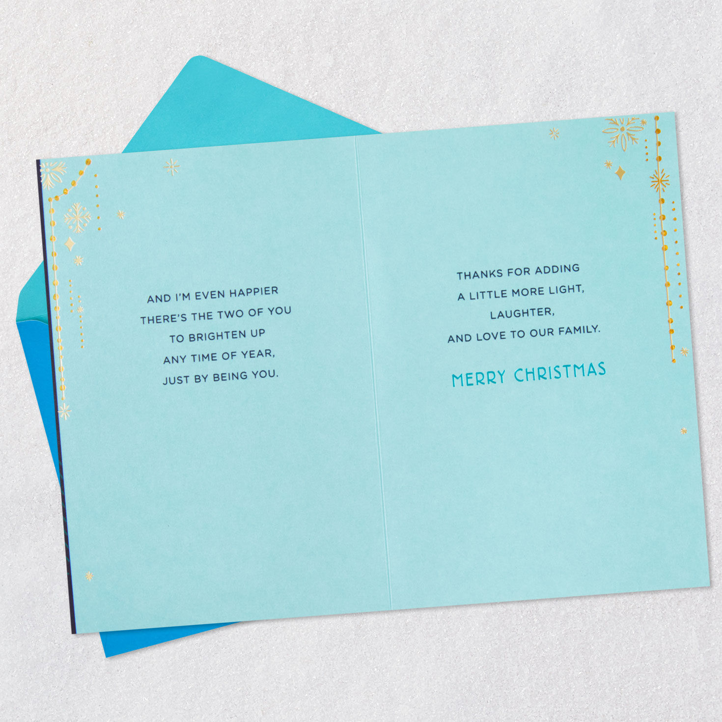 Couple Walking Under Lights Christmas Card for Son and Wife Open card with envelope image number 4