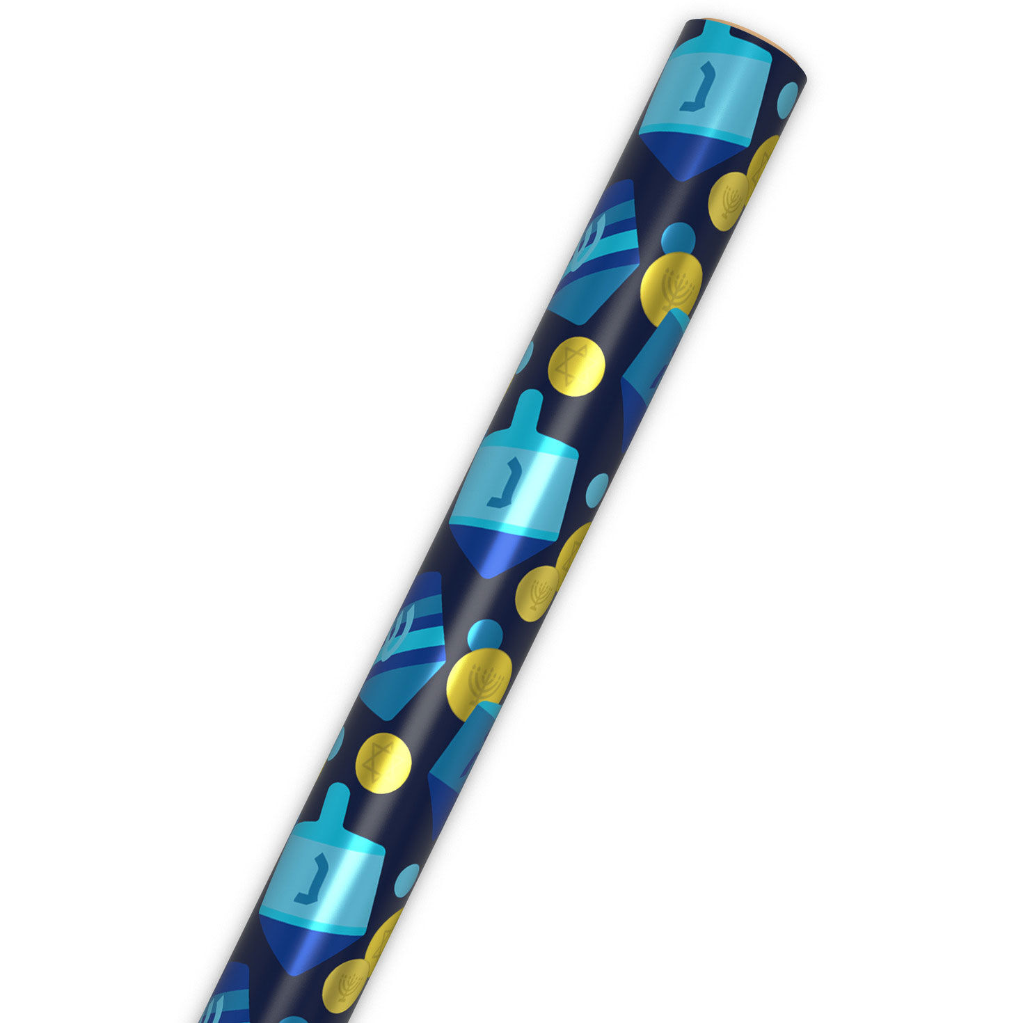 Dreidels and Gelt on Metallic Navy Hanukkah Wrapping Paper Roll, 22.5 sq. ft., , large image number 6