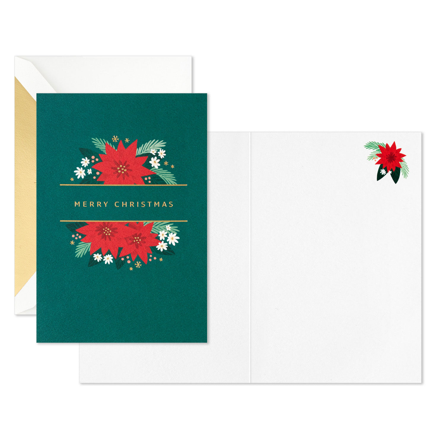 Poinsettias on Green Blank Boxed Christmas Cards, Pack of 12, , large image number 3