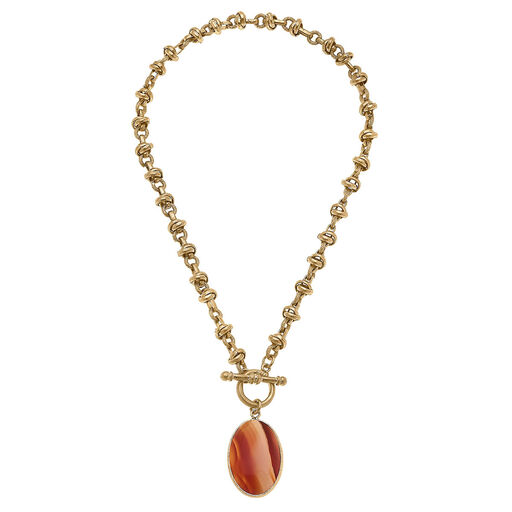 Rusty Red Carnelian Pendant T-Bar Necklace, 16.5", 