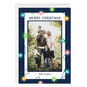 String Lights Blue Frame Personalized Christmas Card Card Front with Envelope image number 1
