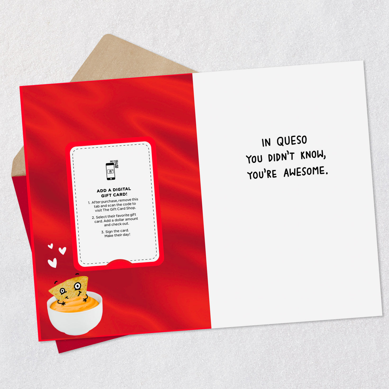 Nacho Queso Pun Funny Valentine's Gift Card Greeting Open card with envelope image number 3