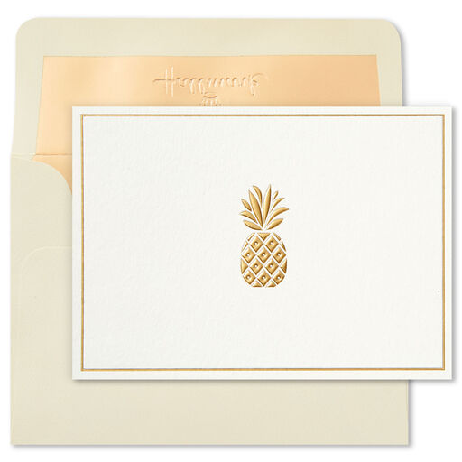 Gold Bordered Pineapple Blank Note Cards, Box of 10, 